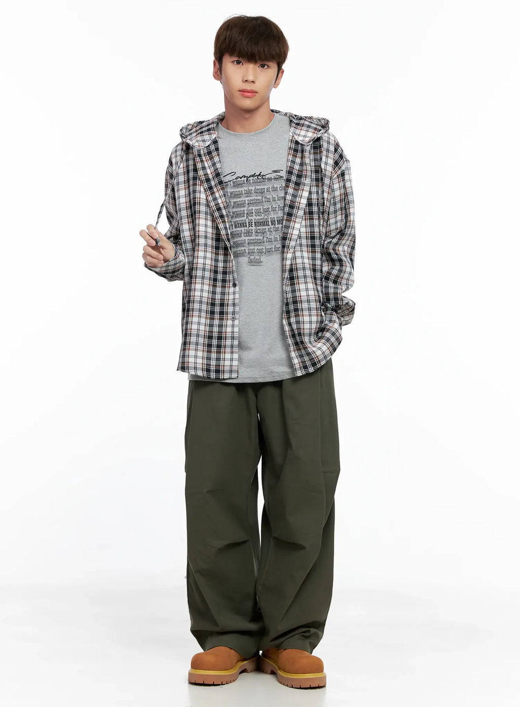 Men's Hooded Plaid Shirt IO506