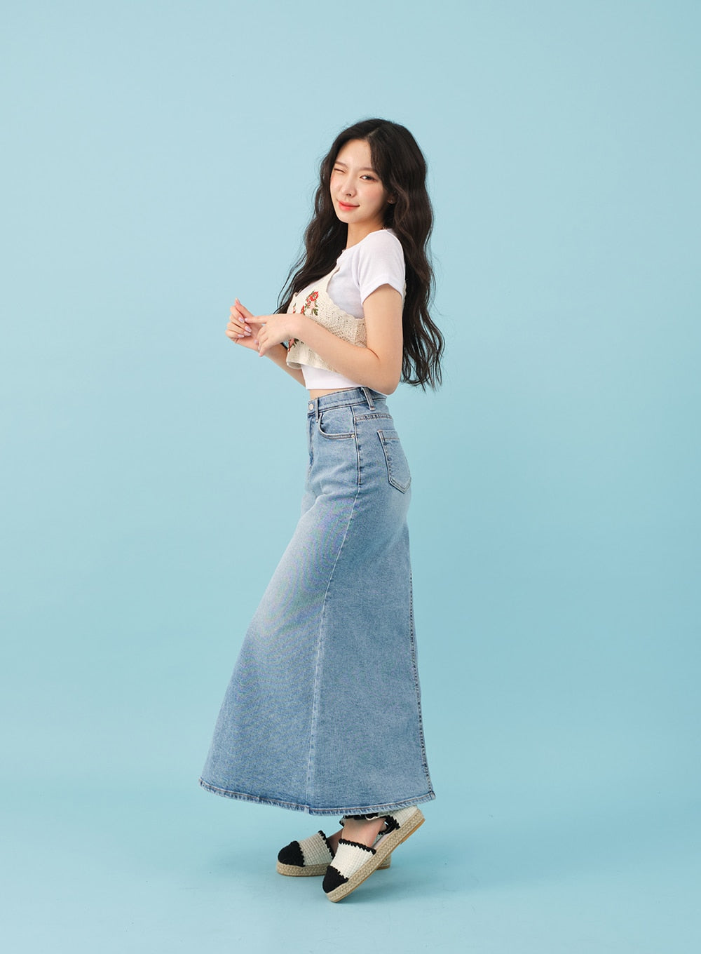 Slit Mermaid Fit Denim Maxi Skirt BJ03
