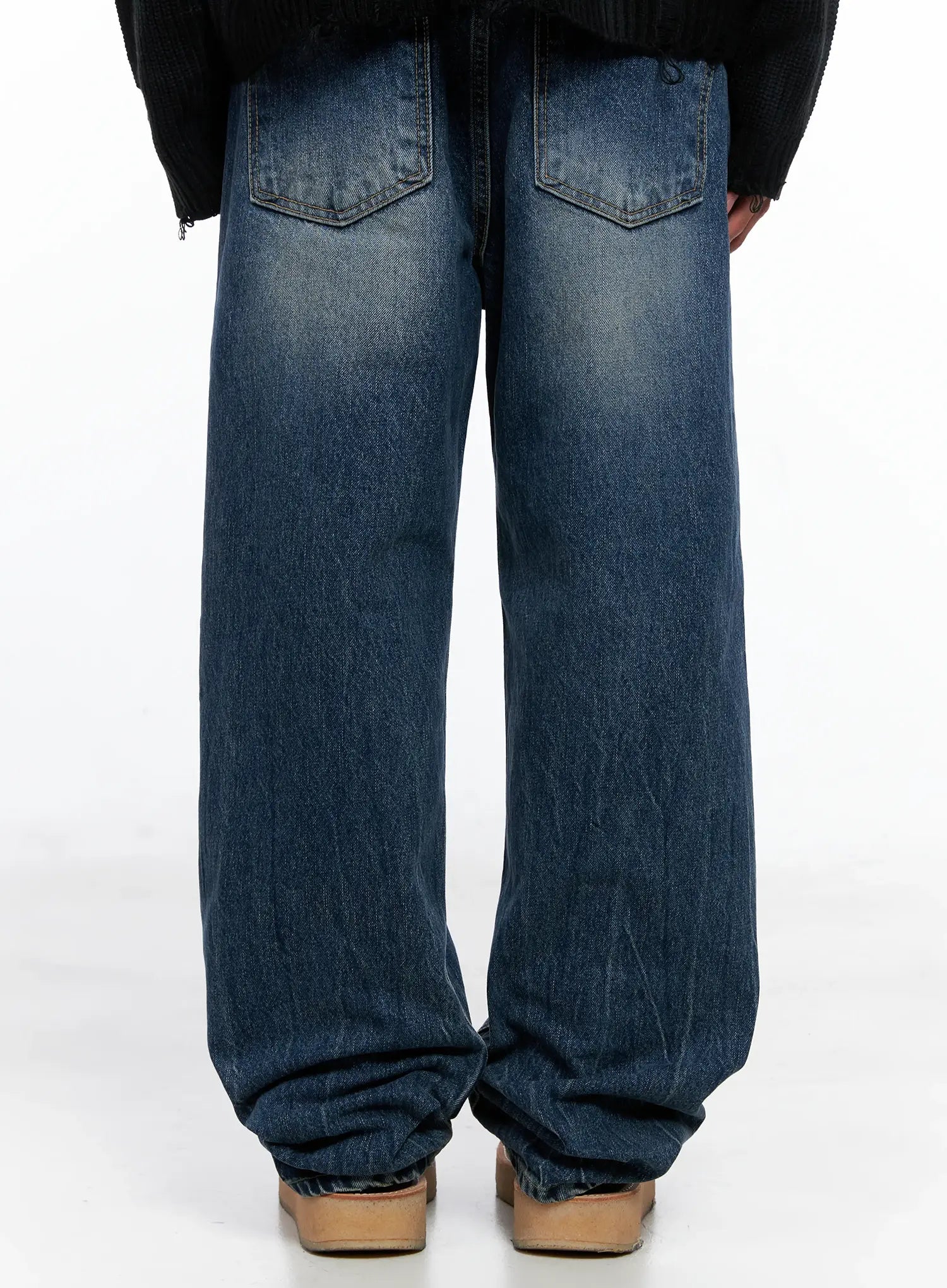 Men's Vintage Wash Semi-Wide Jeans IO502