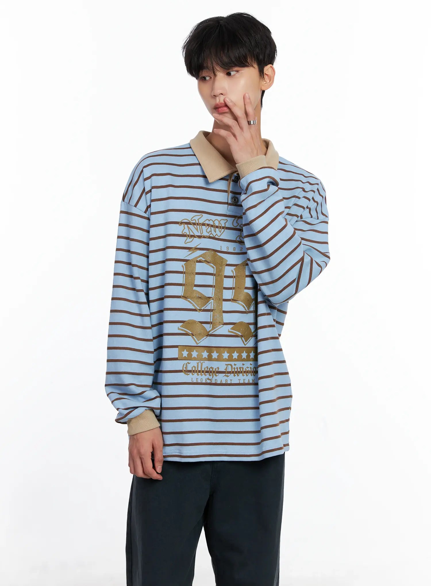 Men's Striped Polo Long Sleeve Top Is519