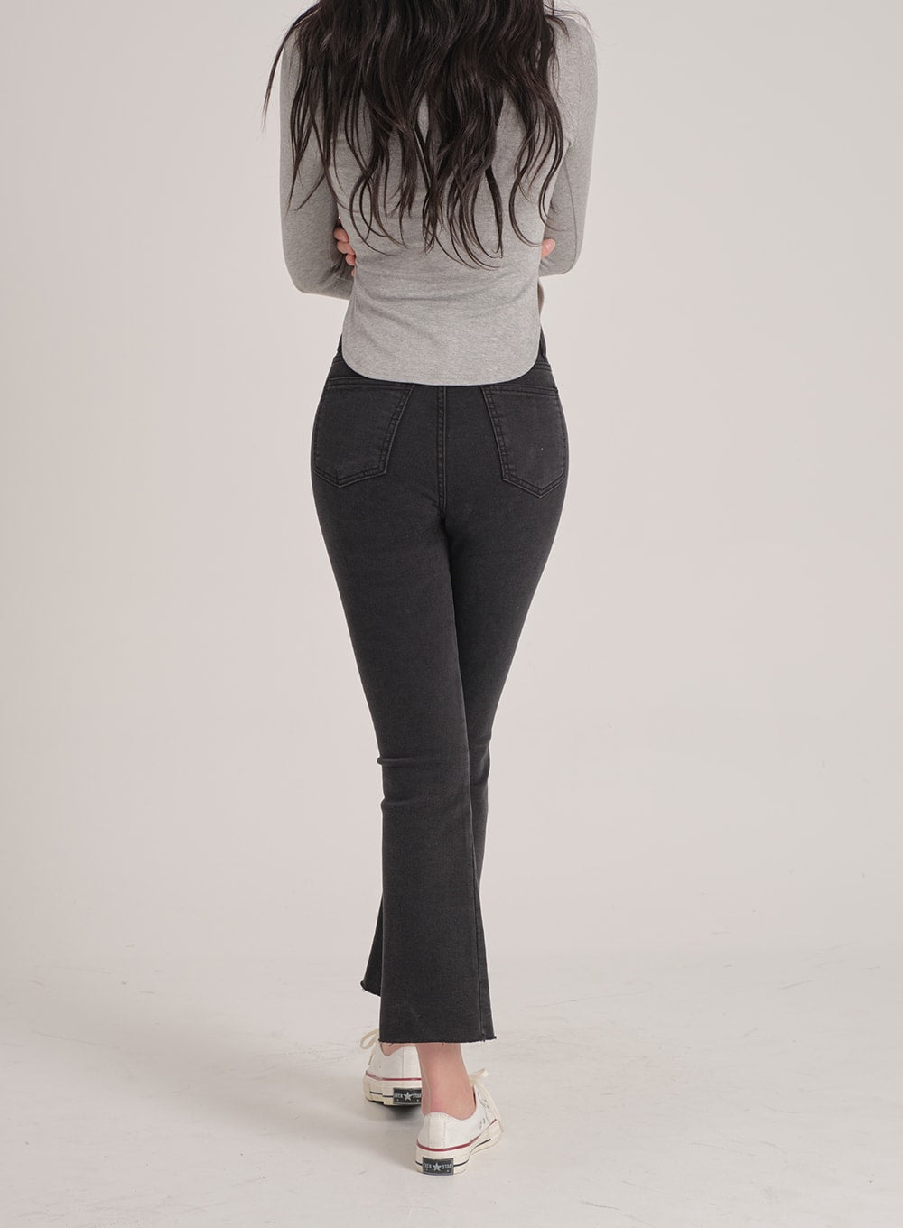 Bootcut Black Jeans with Front Slit J31