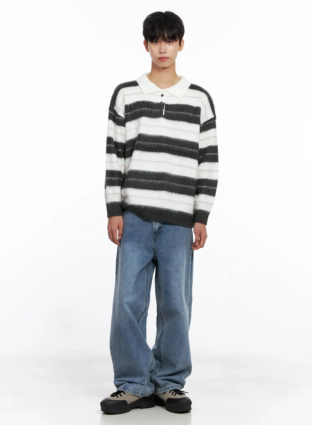 Men's Striped Knit Sweater (White) IS519