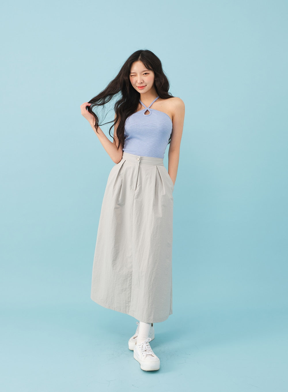 Nylon Maxi Skirt with Banded Back BJ03