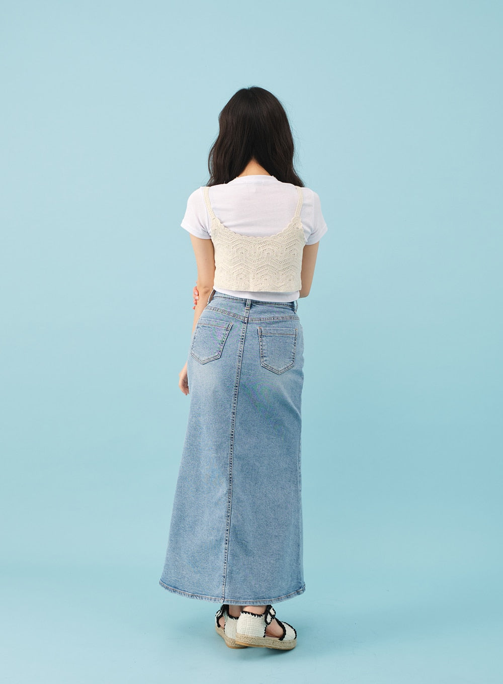 Slit Mermaid Fit Denim Maxi Skirt BJ03