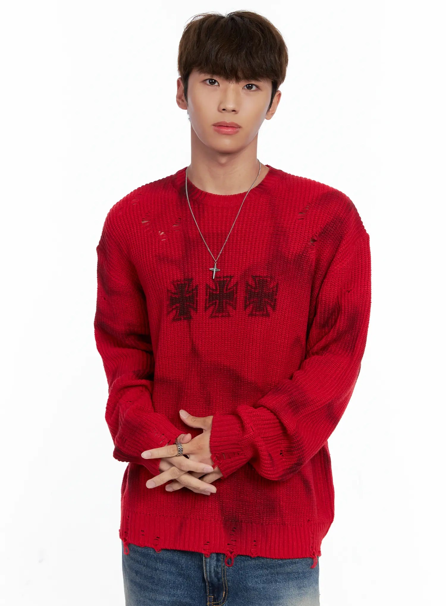 Men's Distressed Knit Sweater IO502