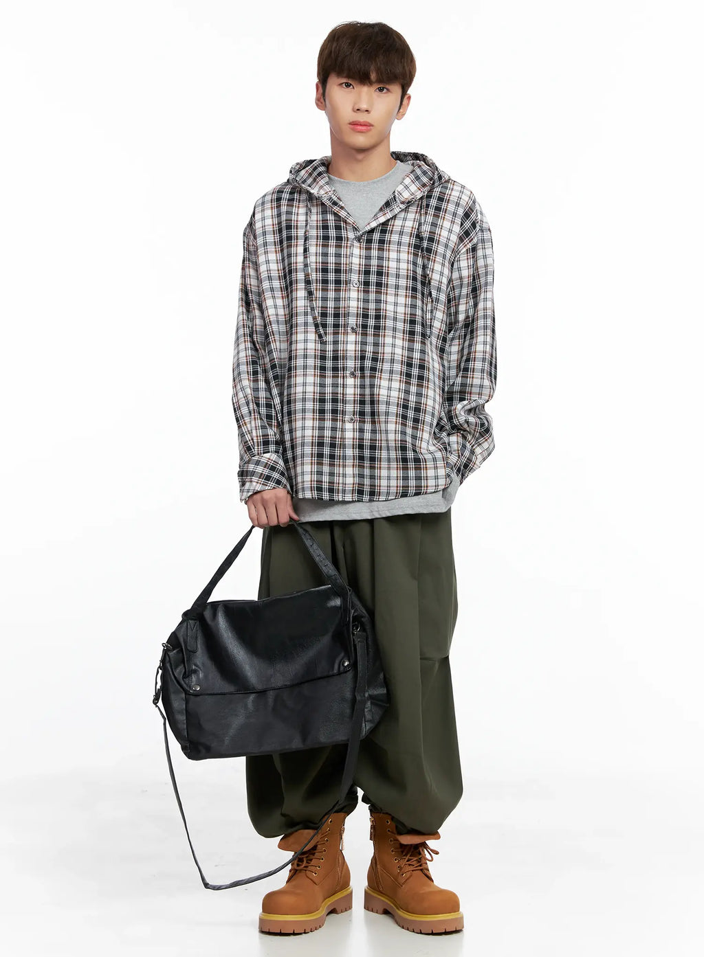 Men's Hooded Plaid Shirt IO506