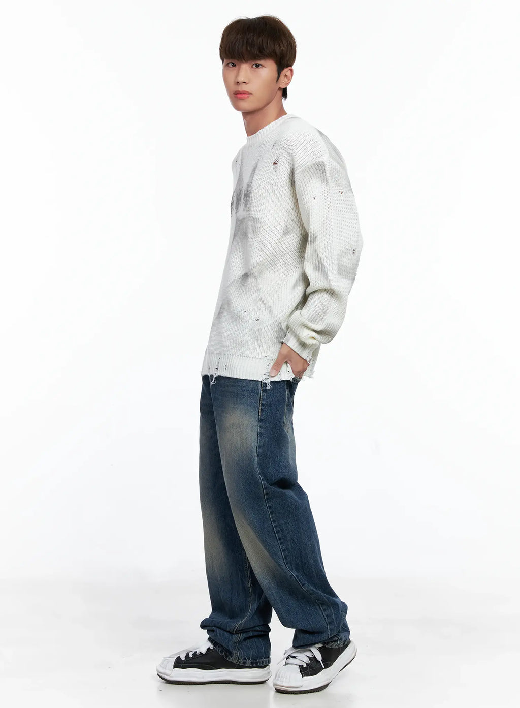 Men's Vintage Wash Semi-Wide Jeans IO502