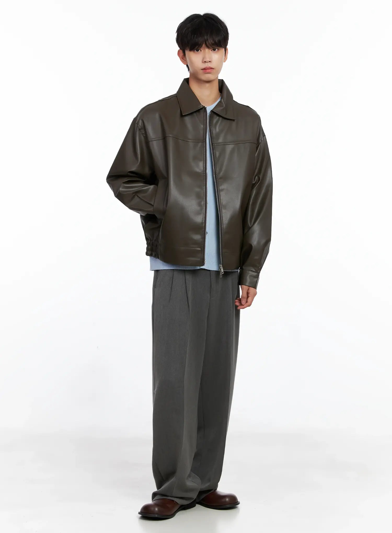 Men's Classis Faux Leather Zip-Up Jacket Is519