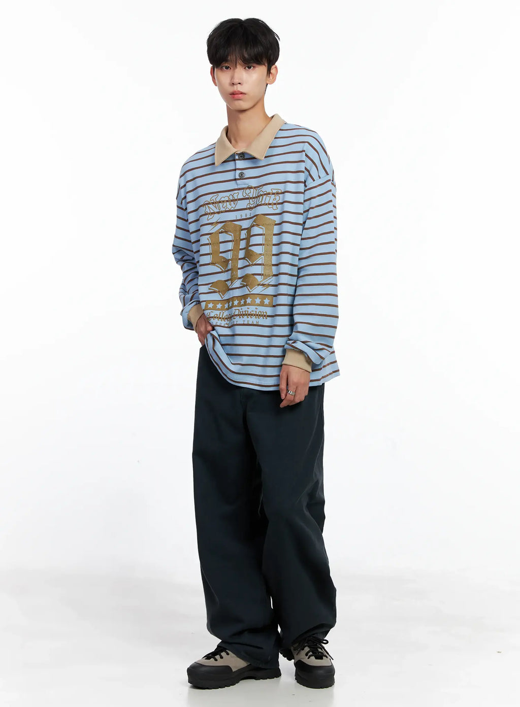 Men's Striped Polo Long Sleeve Top Is519