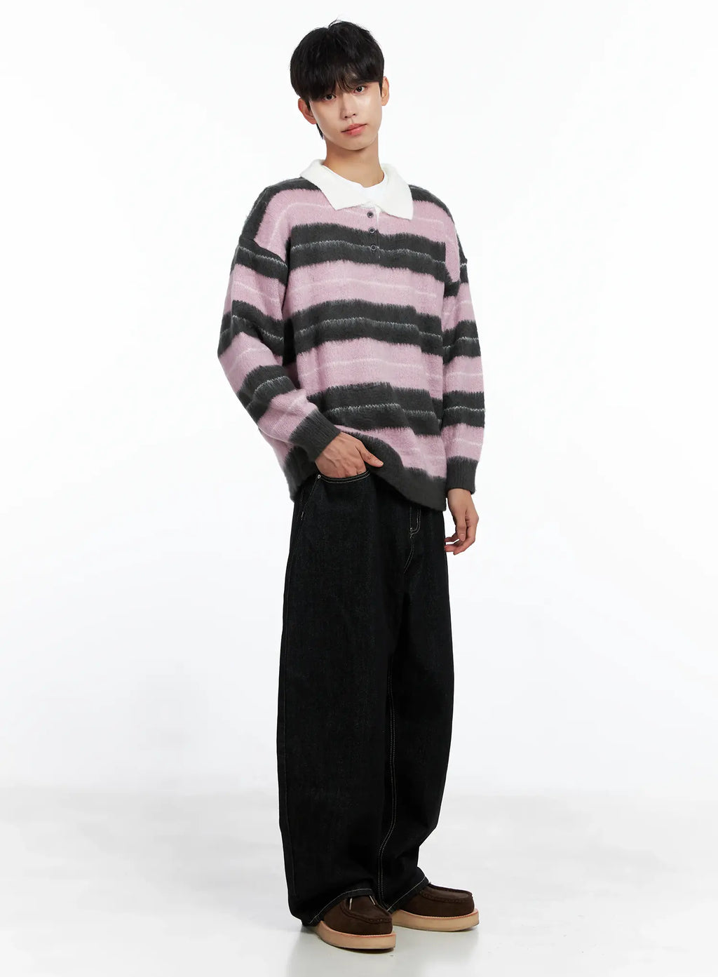 Men's Striped Knit Sweater (Light Pink) IS519