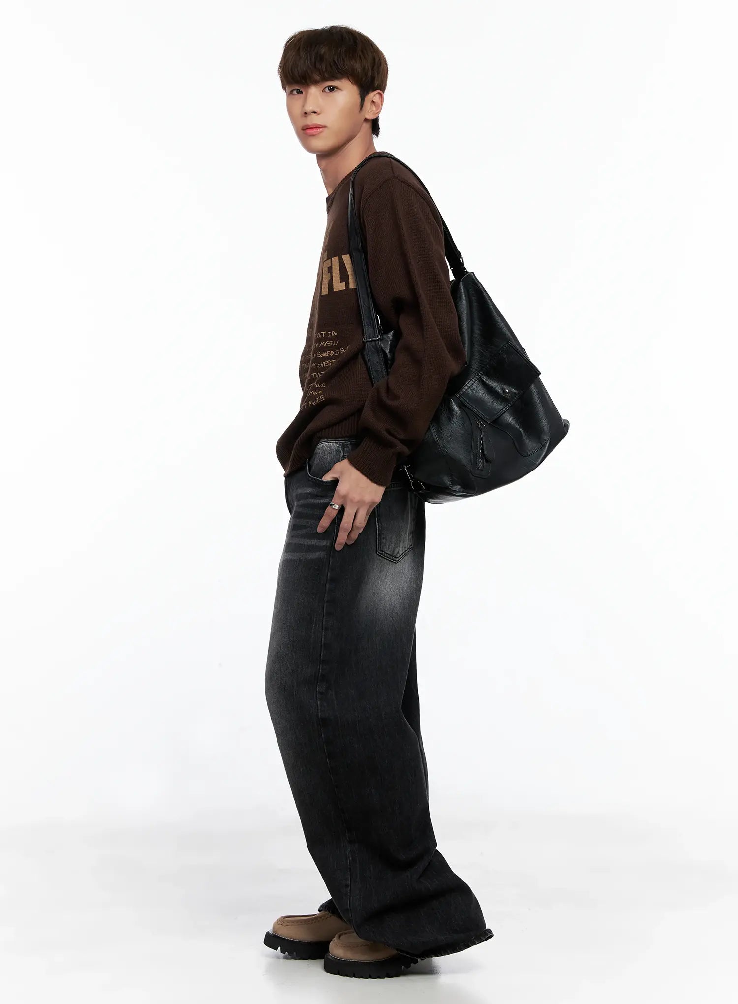 Men's Wide-Leg Washed Jeans IO502