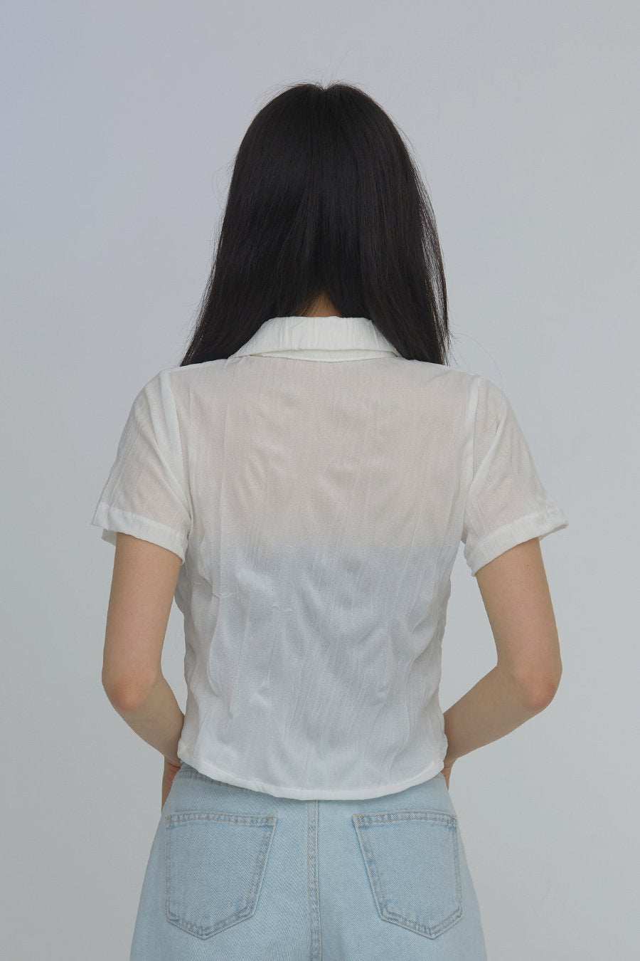 Wrinkled Button Down Crop Top CA04