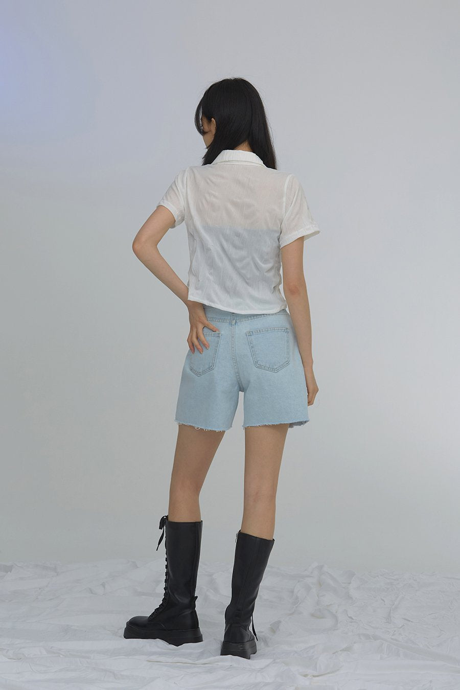 Wrinkled Button Down Crop Top CA04