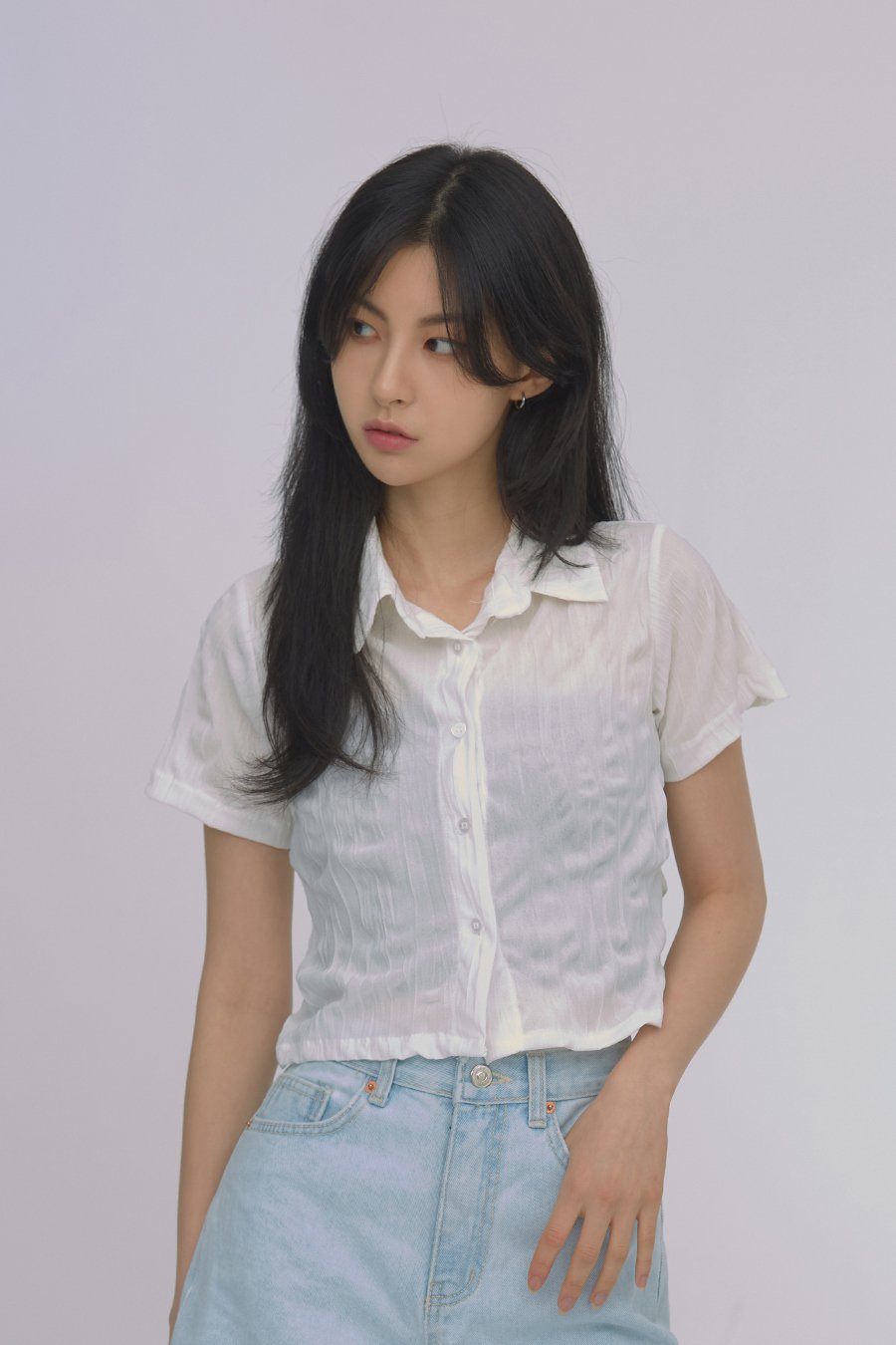 Wrinkled Button Down Crop Top CA04