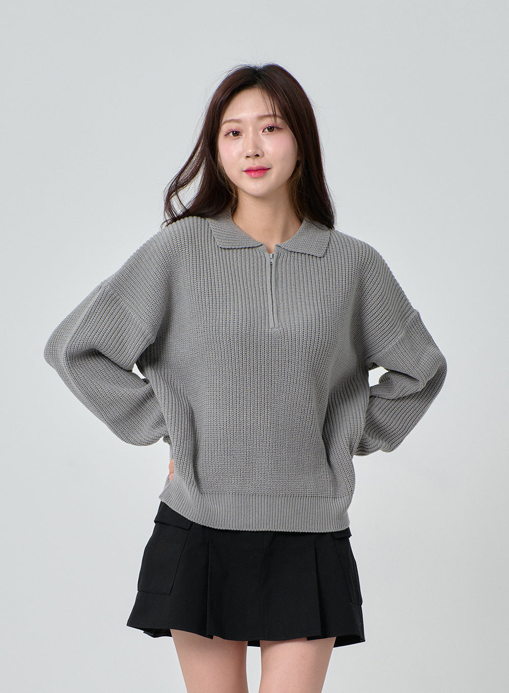 Half Zip-up Knitted Sweat Shirt OA01
