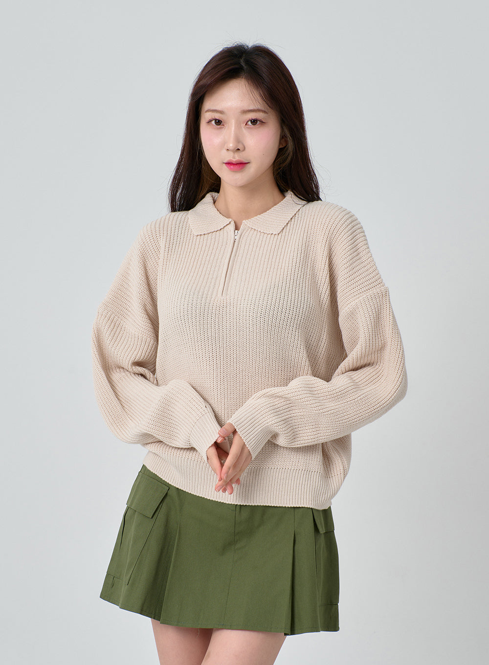 Half Zip-up Knitted Sweat Shirt OA01
