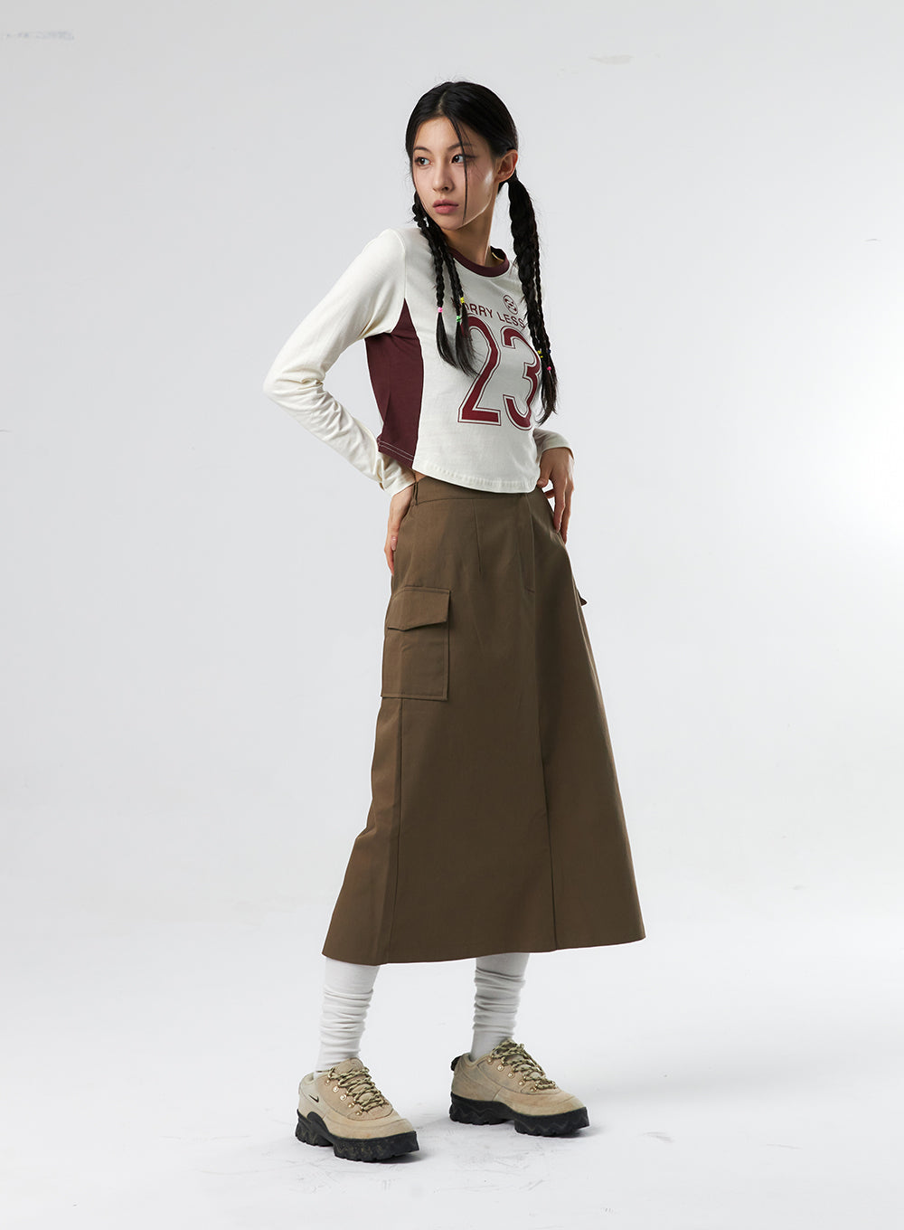 Simple High Waist Button Cargo Long Skirt CO05