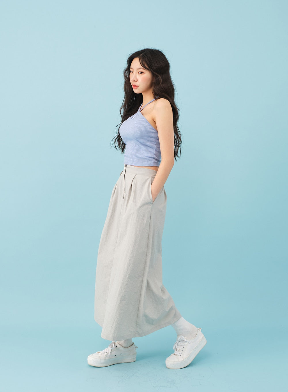 Nylon Maxi Skirt with Banded Back BJ03