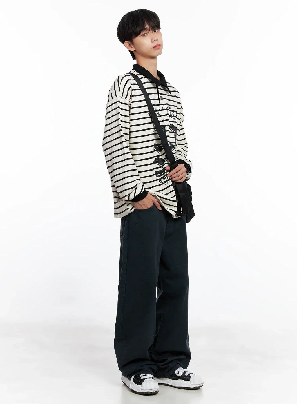 Men's Striped Polo Long Sleeve Top Is519