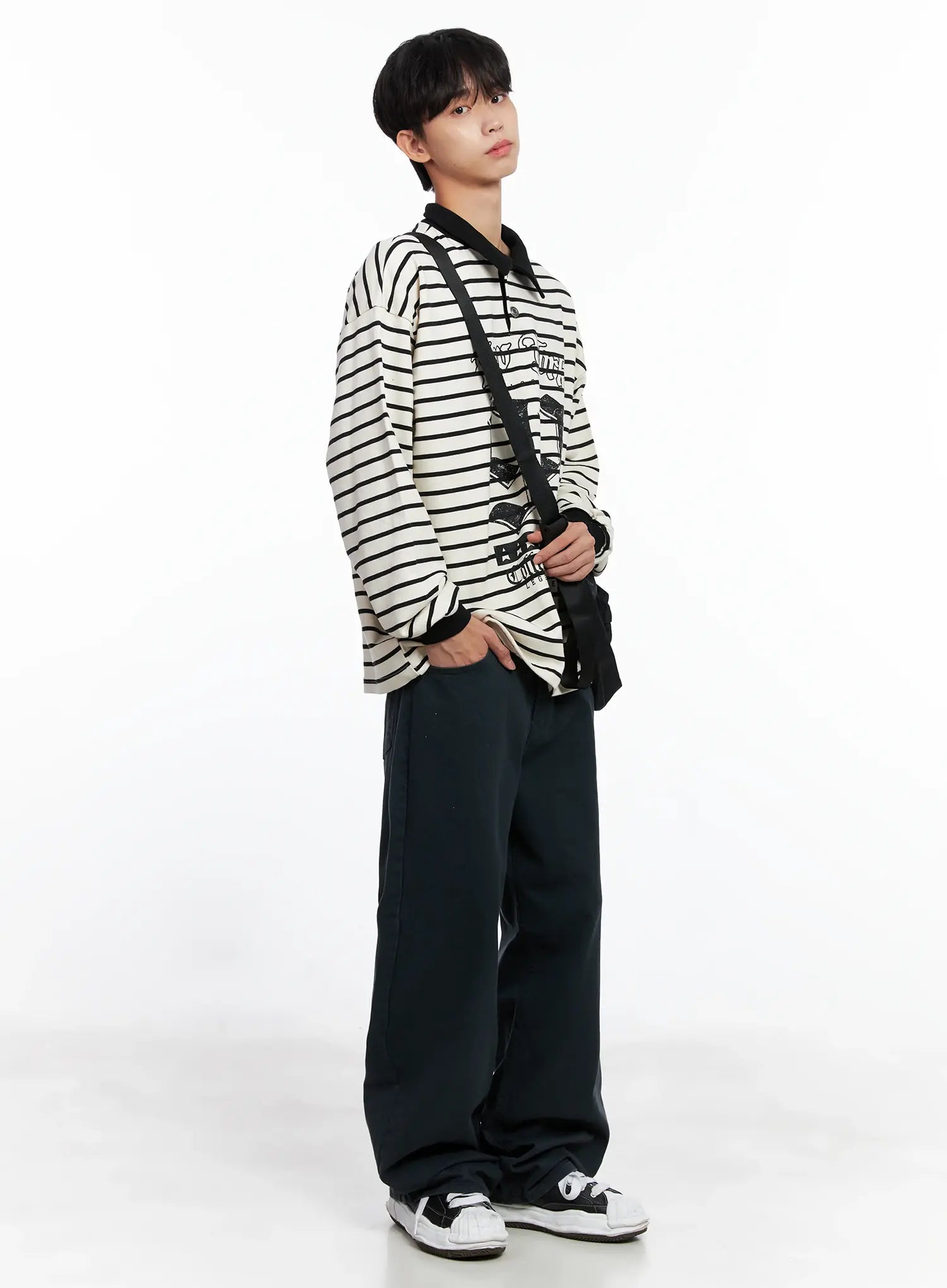 Men's Striped Polo Long Sleeve Top Is519