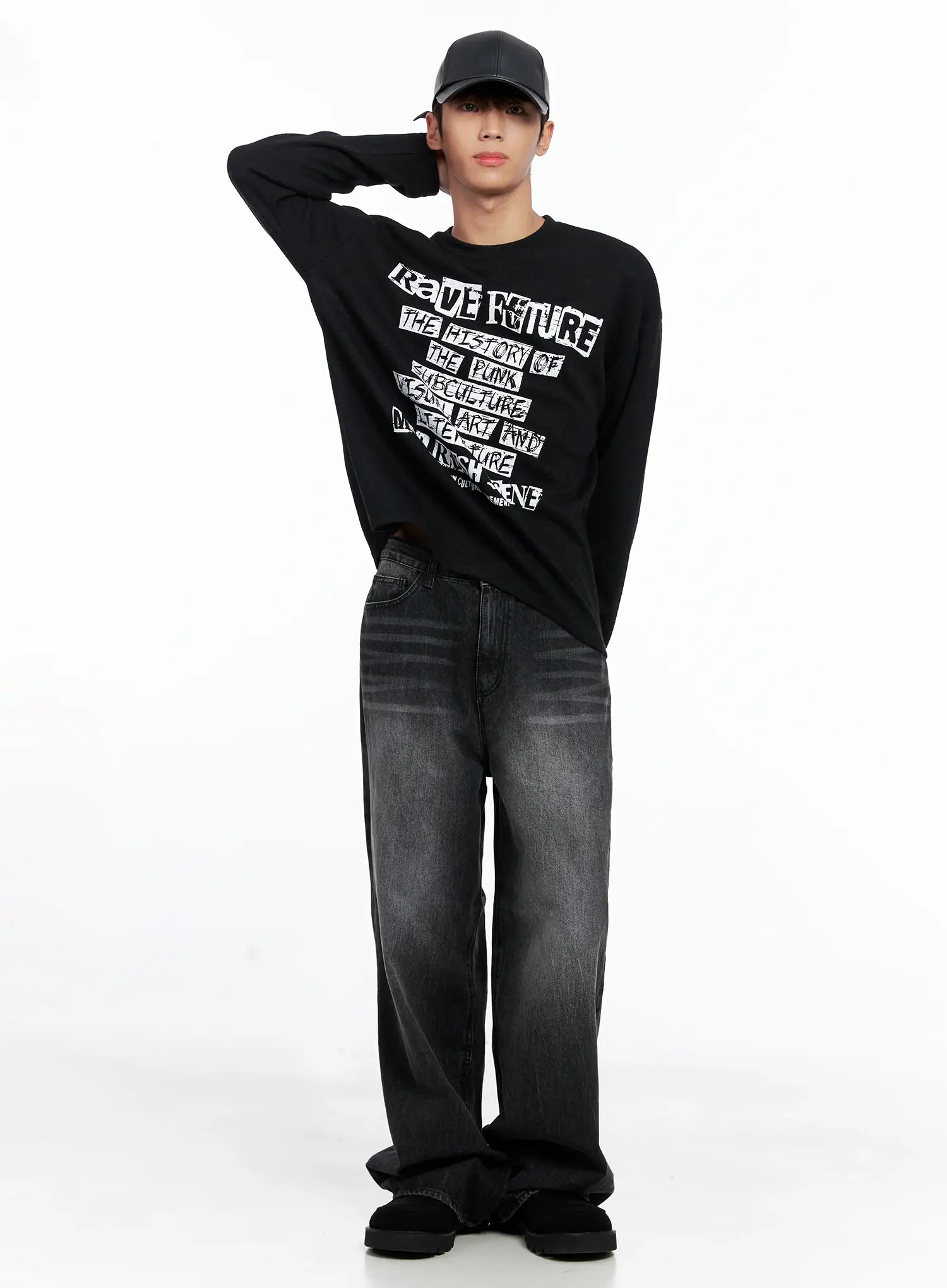 Men's Wide-Leg Washed Jeans IO502