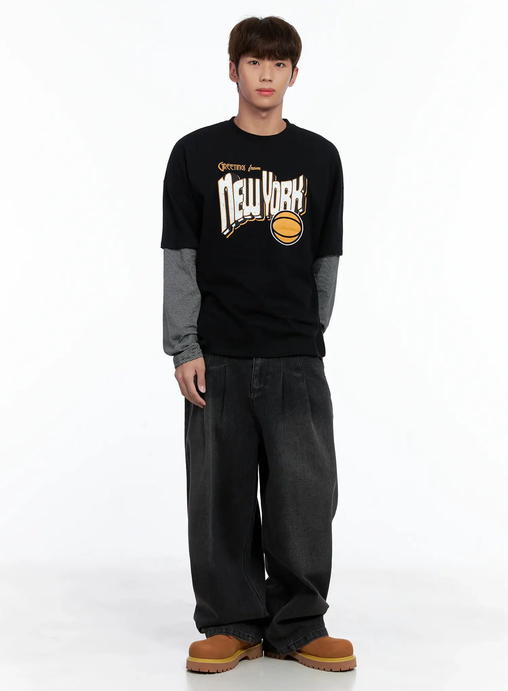 Men's Wide-Leg Two-Tuck Denim Jeans IO502