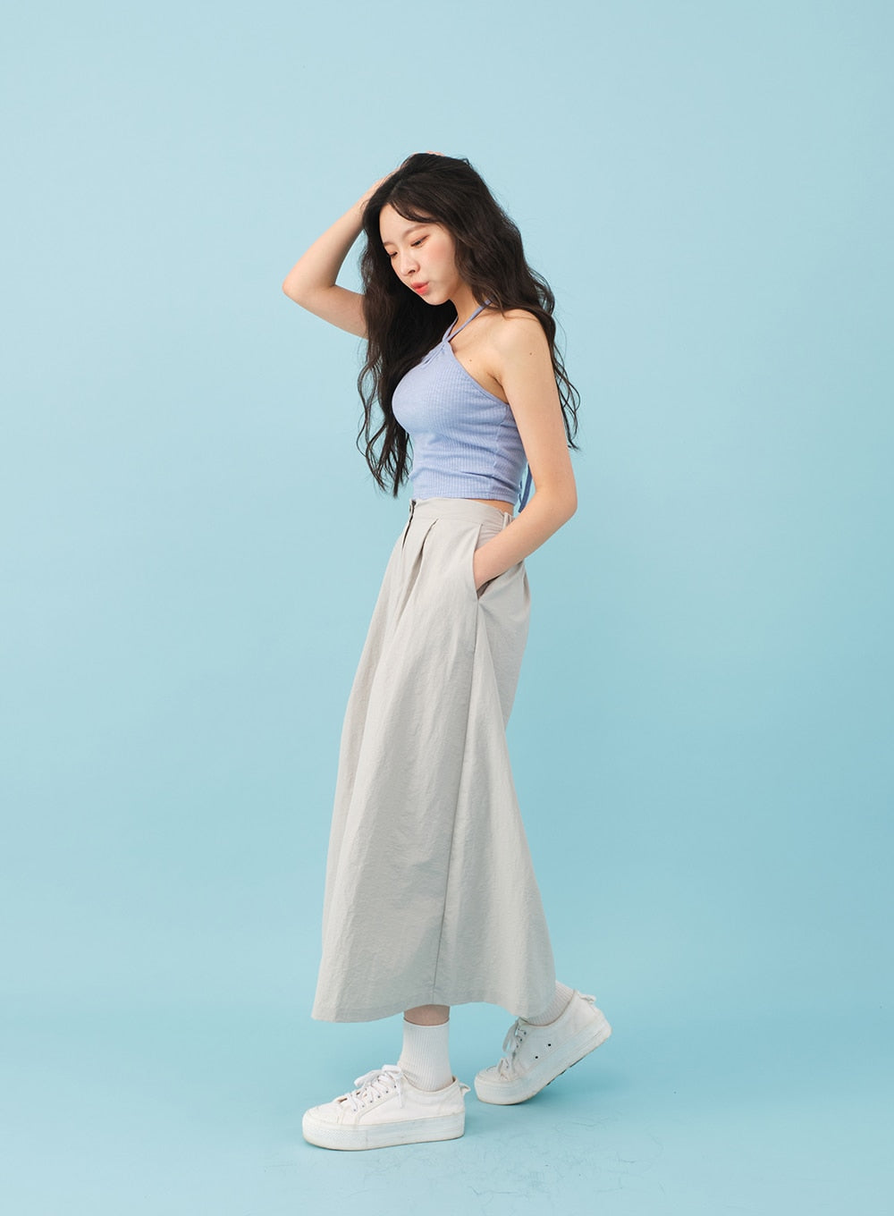 Nylon Maxi Skirt with Banded Back BJ03