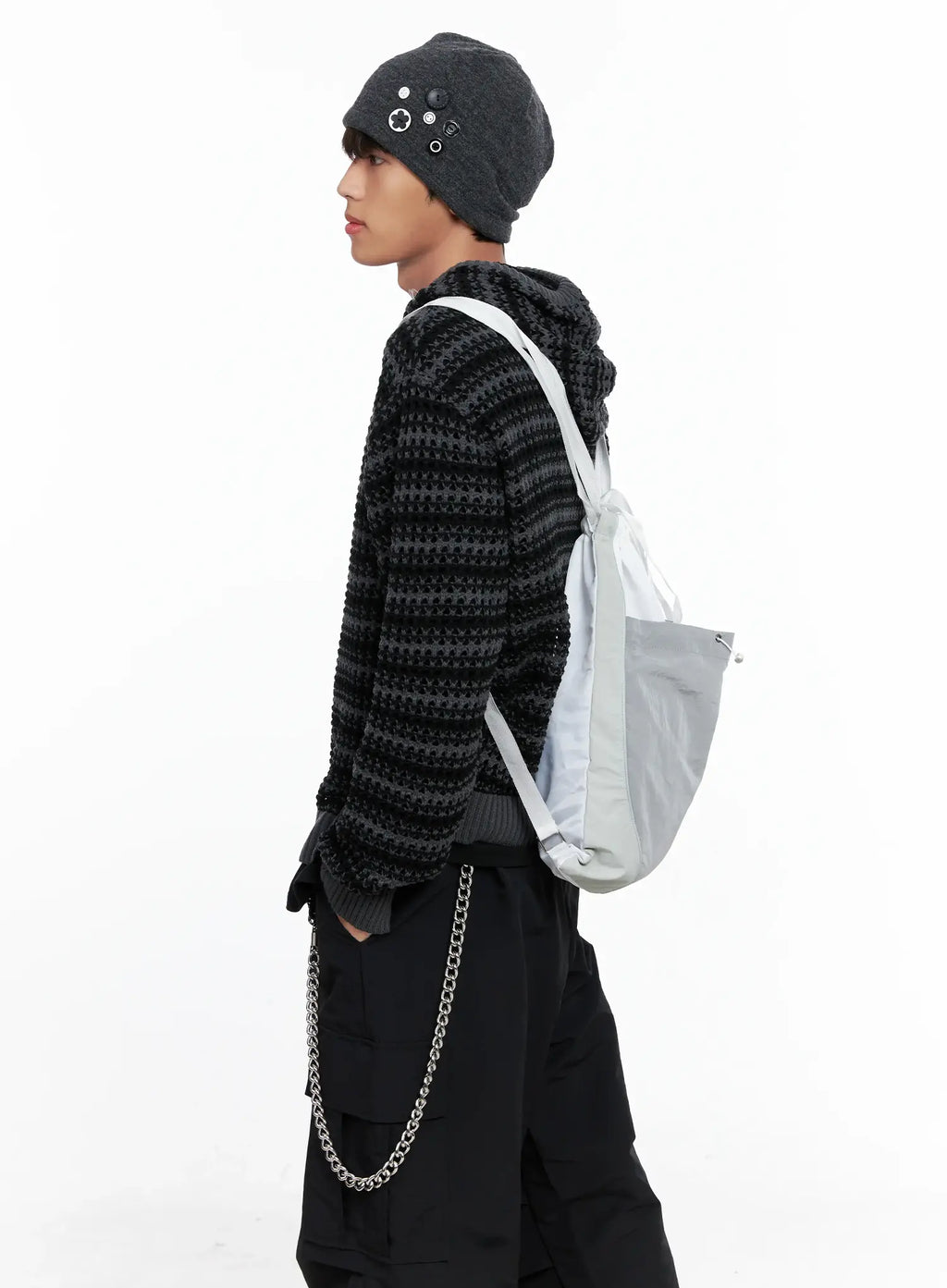 Men's Striped Textured Double Zip-Up Hoodie IO506