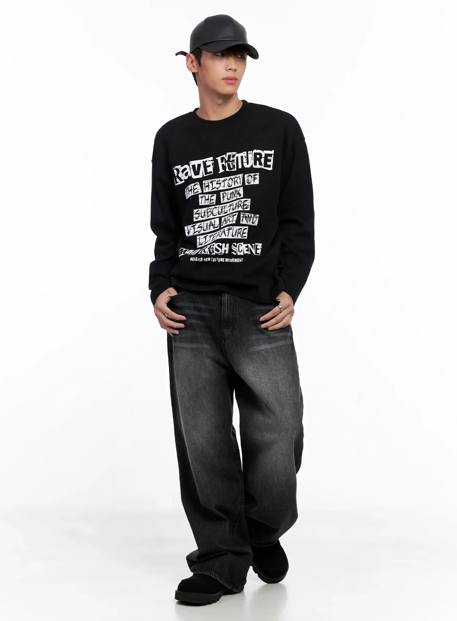 Men's Wide-Leg Washed Jeans IO502