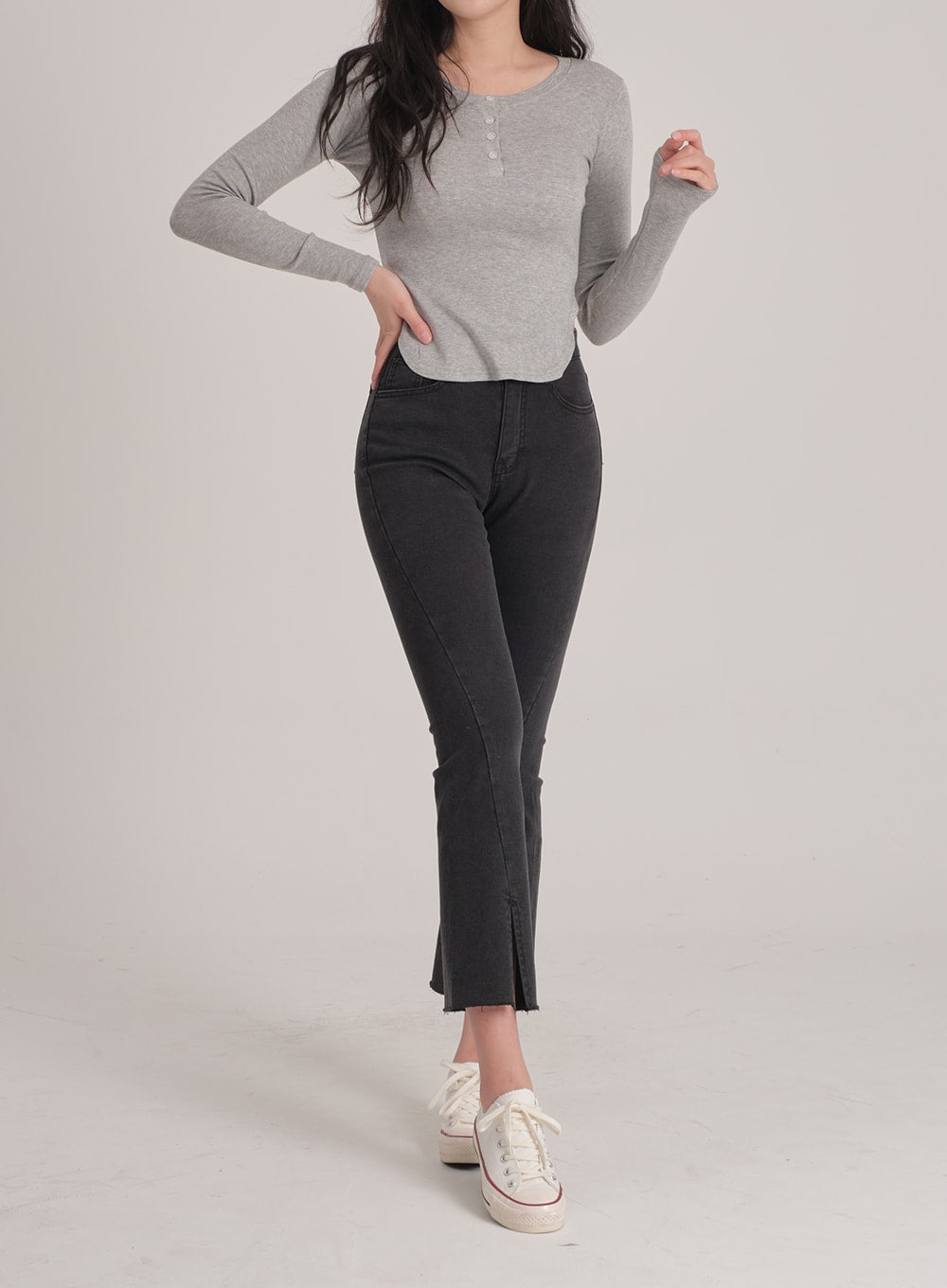 Bootcut Black Jeans with Front Slit J31