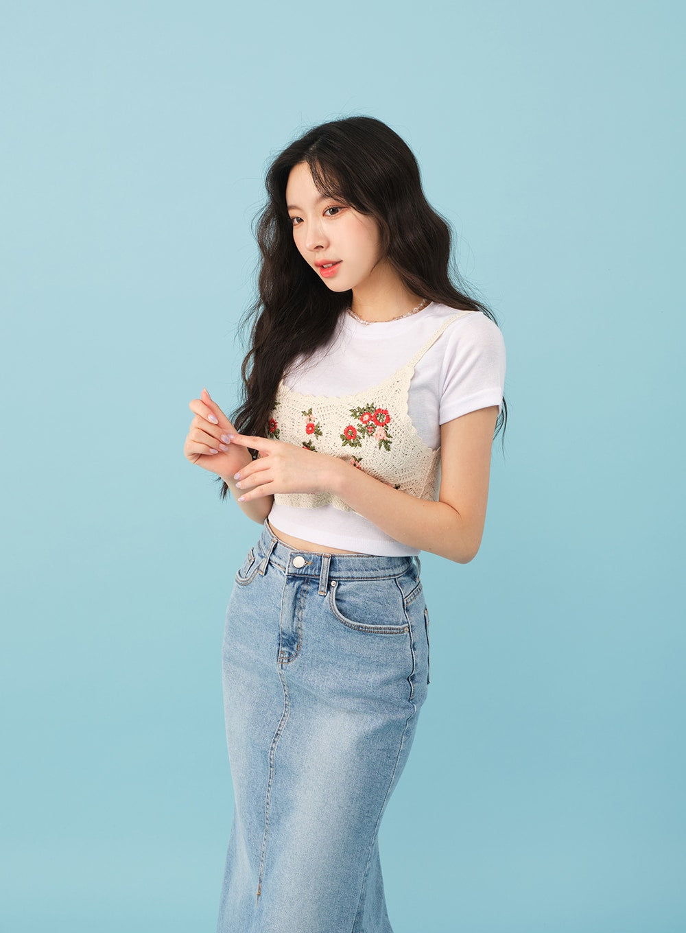 Slit Mermaid Fit Denim Maxi Skirt BJ03