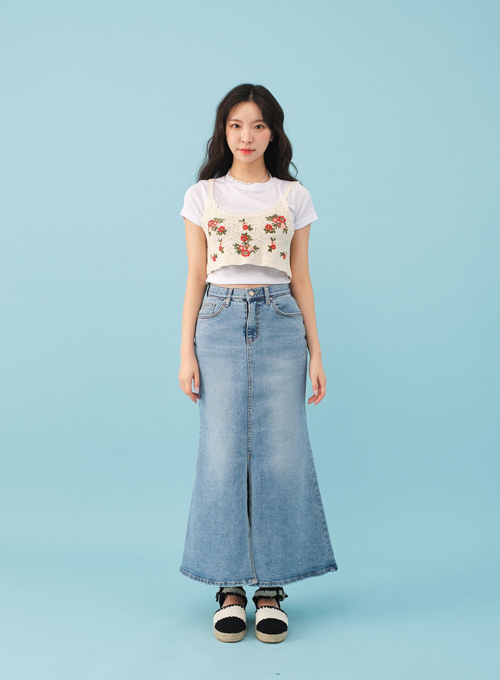 Slit Mermaid Fit Denim Maxi Skirt BJ03