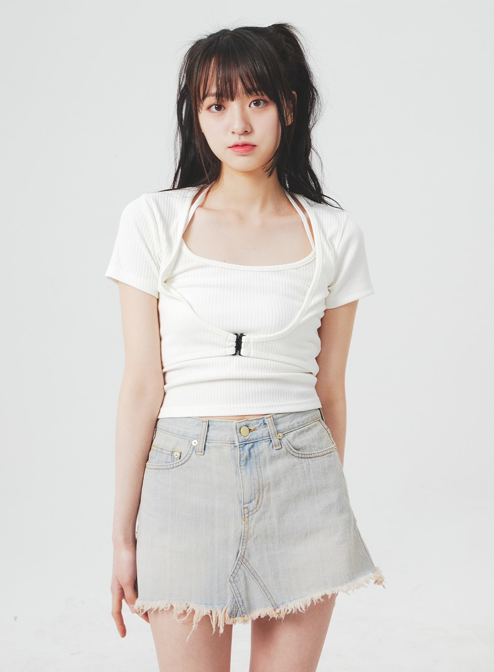 Ripped Denim Mini Skirt BA305