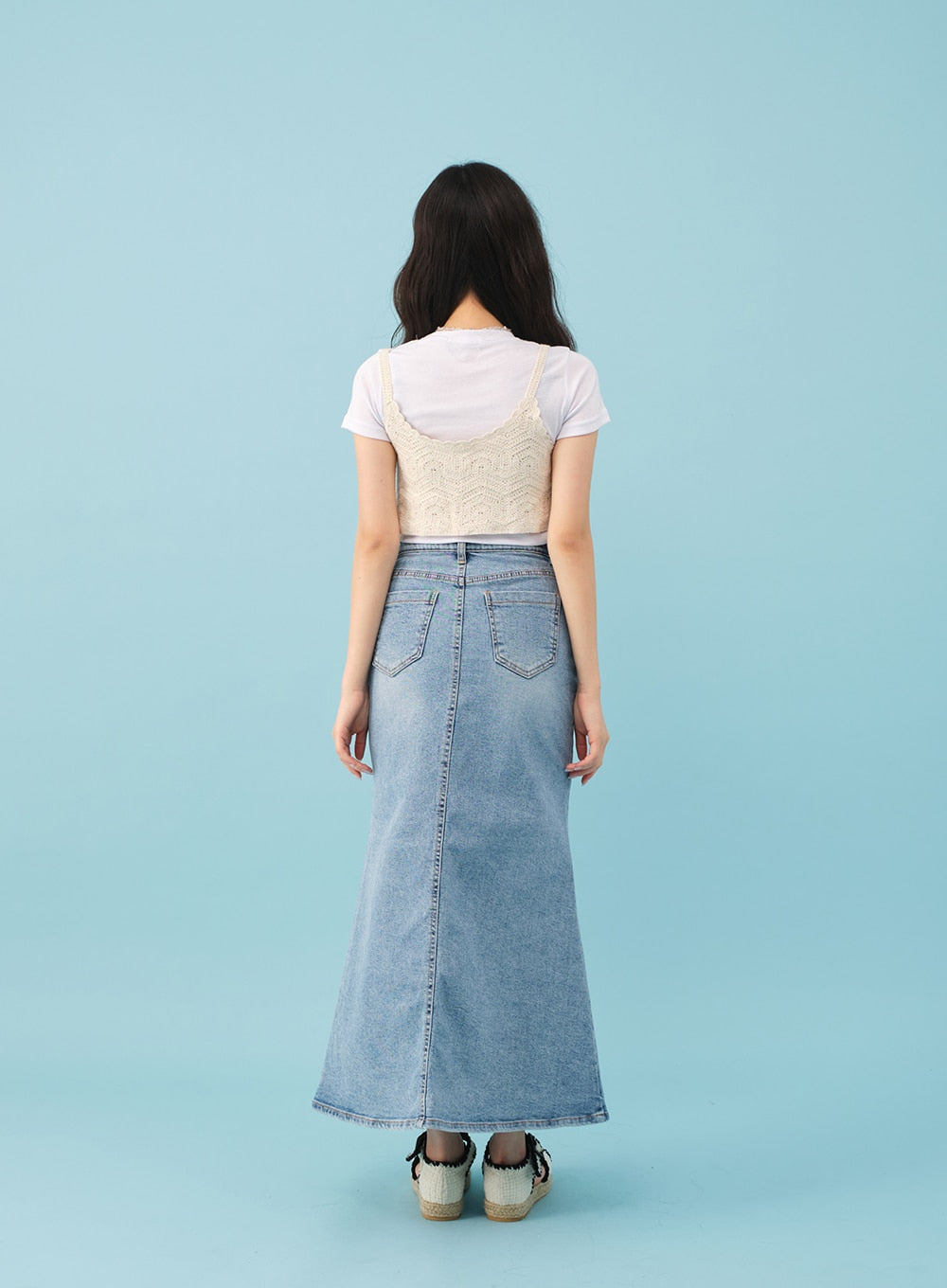 Slit Mermaid Fit Denim Maxi Skirt BJ03