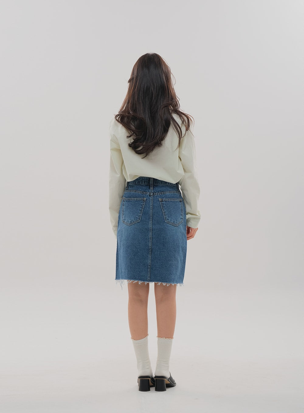 Denim Knee Length Skirt F5