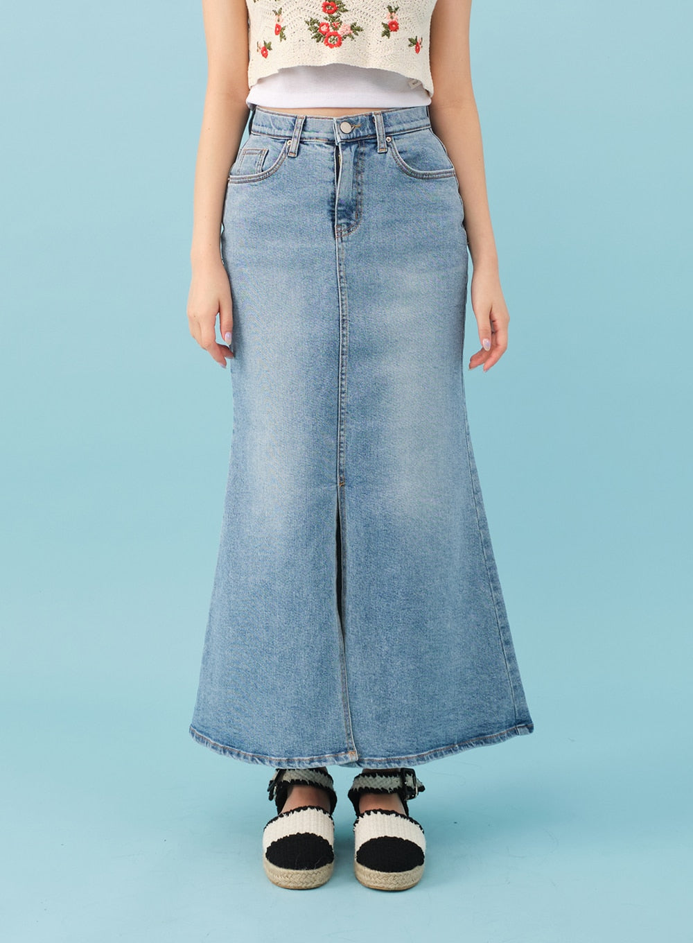 Slit Mermaid Fit Denim Maxi Skirt BJ03