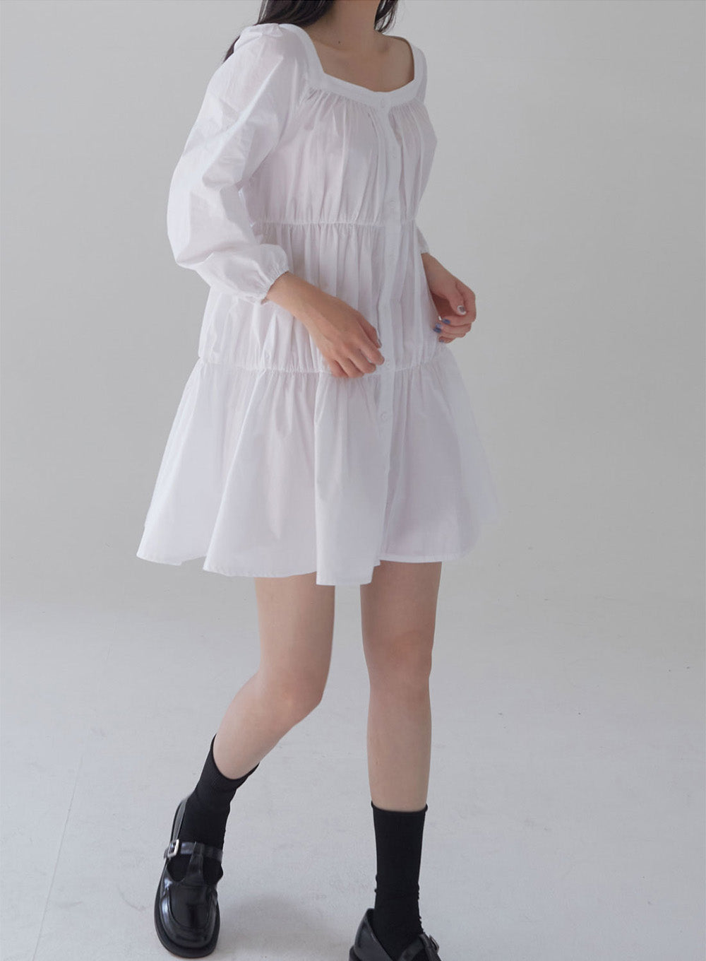 Square Neck Tiered Mini Dress