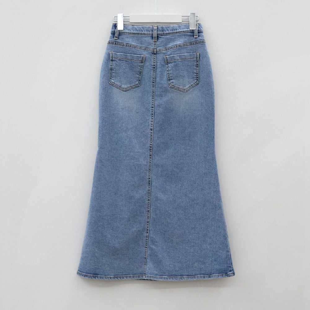 Slit Mermaid Fit Denim Maxi Skirt BJ03