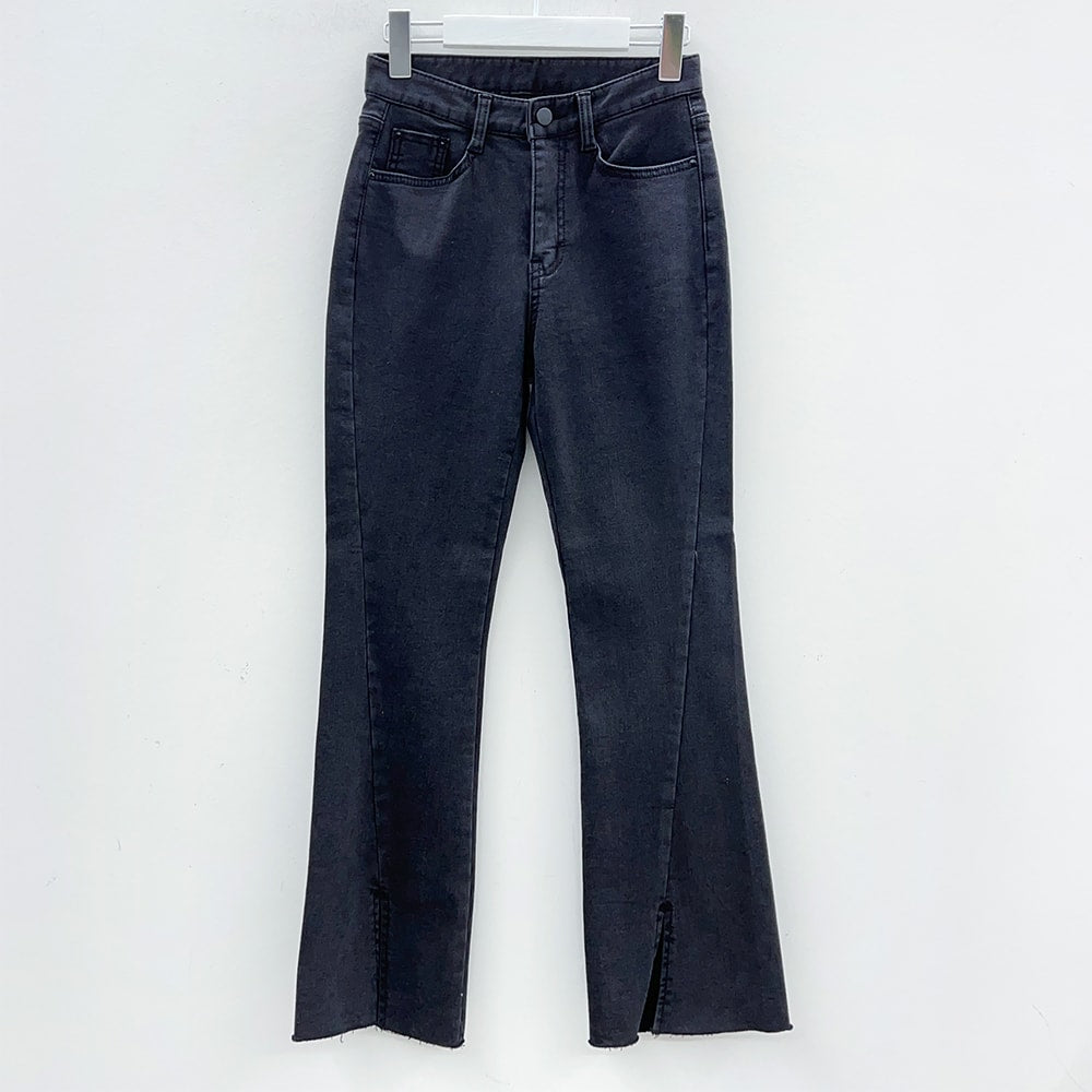 Bootcut Black Jeans with Front Slit J31