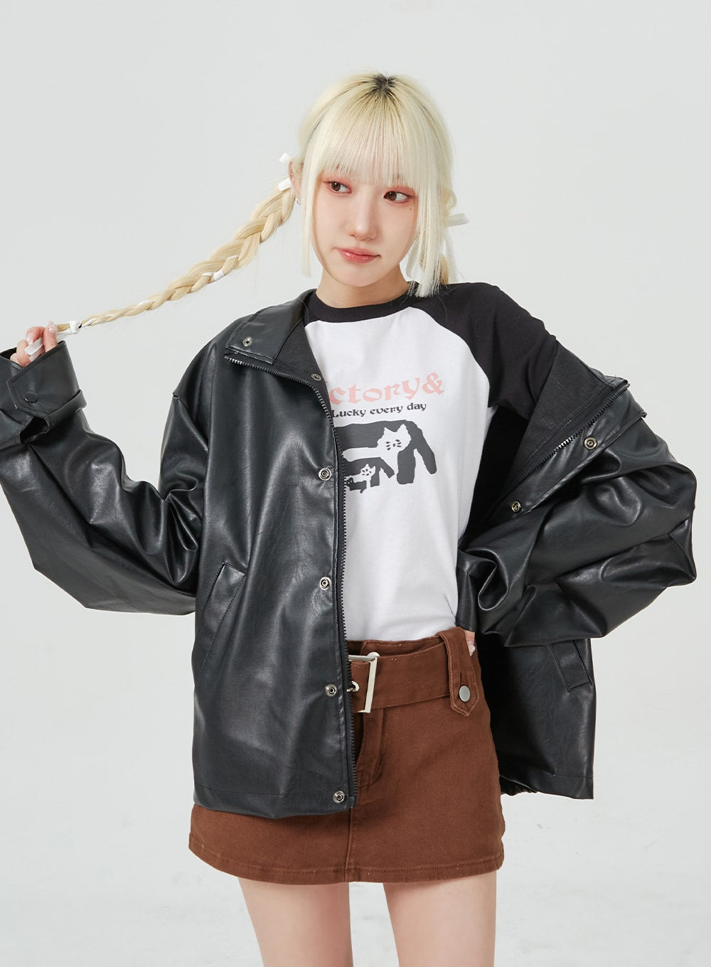 Faux Leather Oversized Jacket BM323