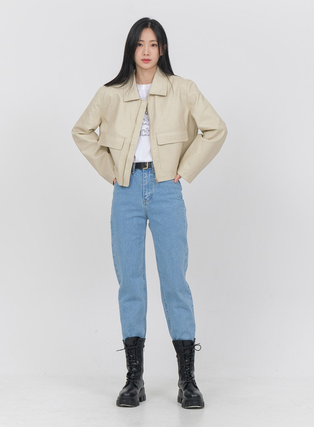 Big Pocket Faux Leather Jacket OA01