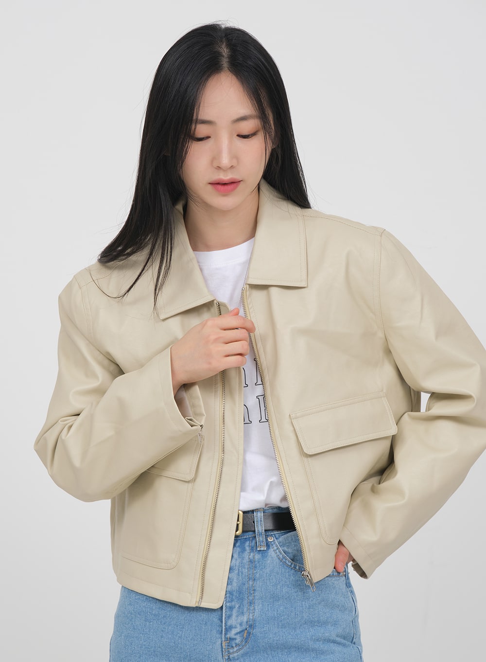 Big Pocket Faux Leather Jacket OA01
