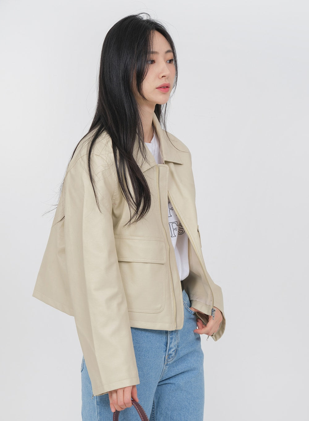 Big Pocket Faux Leather Jacket OA01