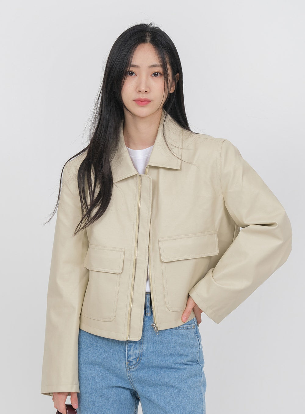 Big Pocket Faux Leather Jacket OA01