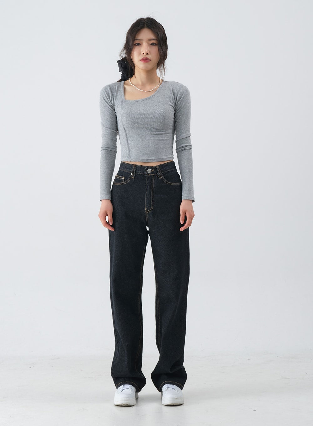 Charcoal Black Long Denim Pants OM6