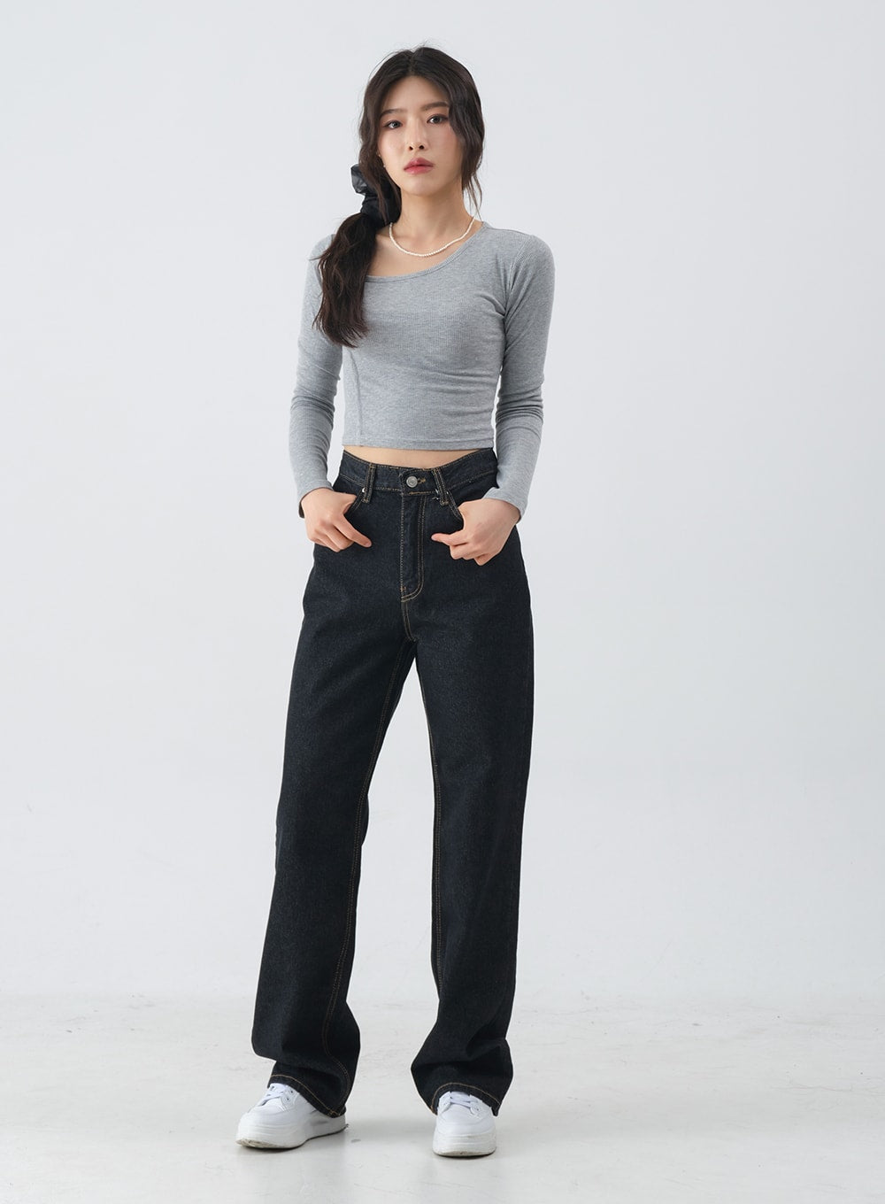 Charcoal Black Long Denim Pants OM6