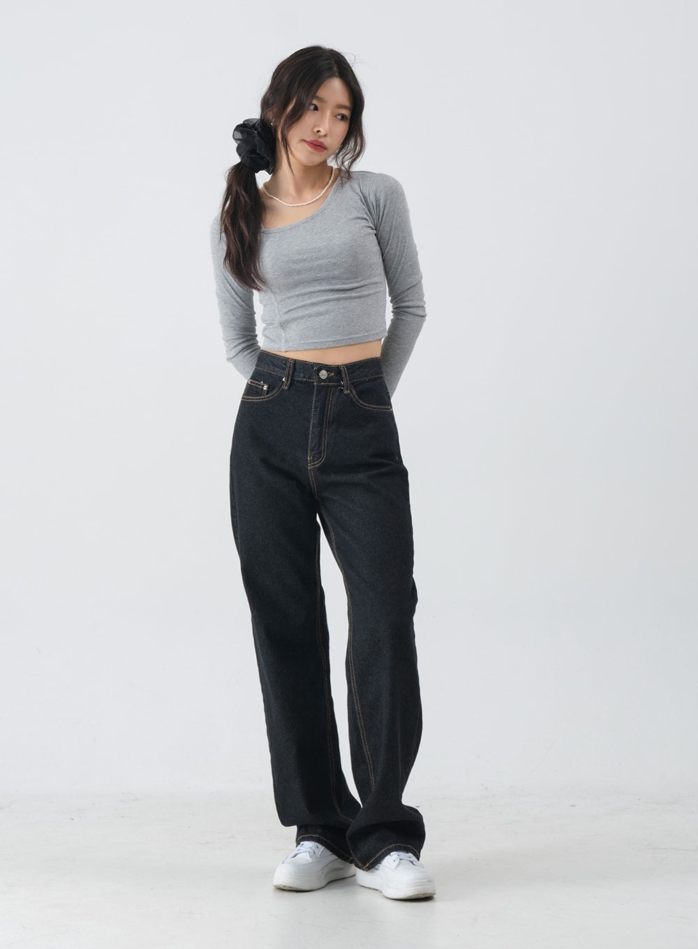 Charcoal Black Long Denim Pants OM6
