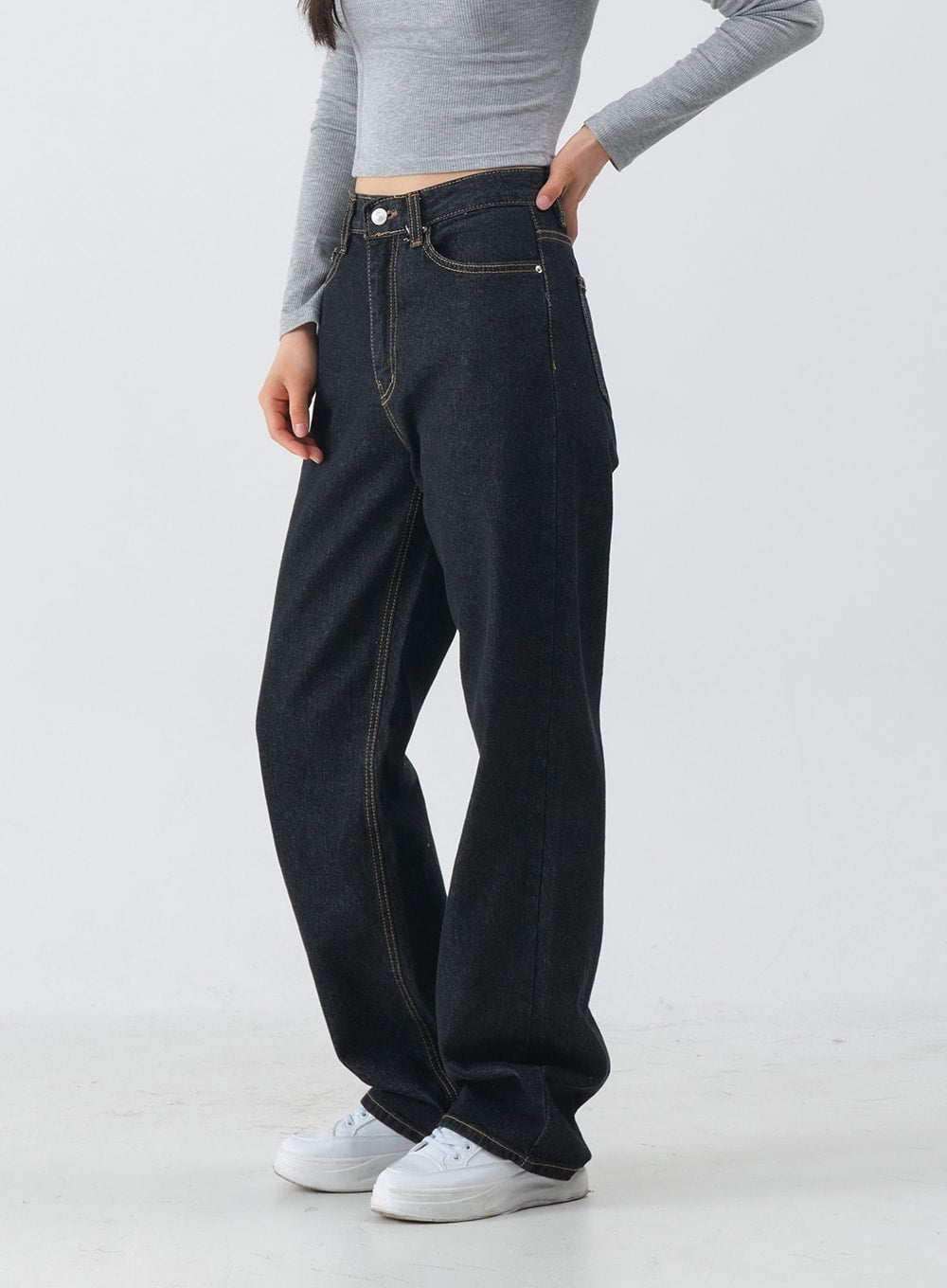 Charcoal Black Long Denim Pants OM6