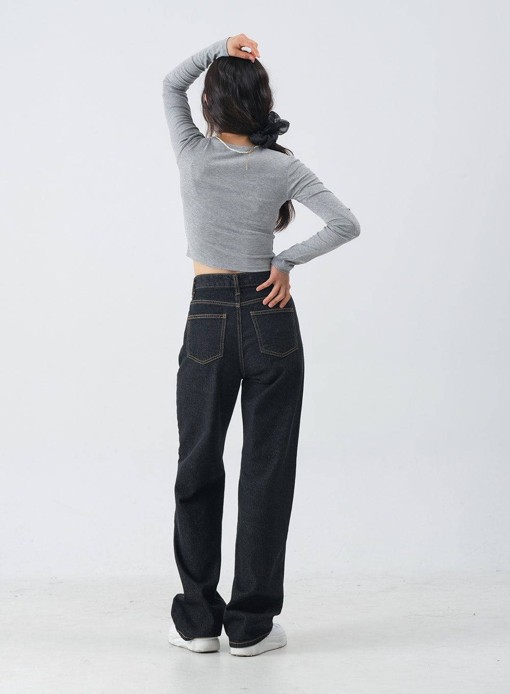 Charcoal Black Long Denim Pants OM6