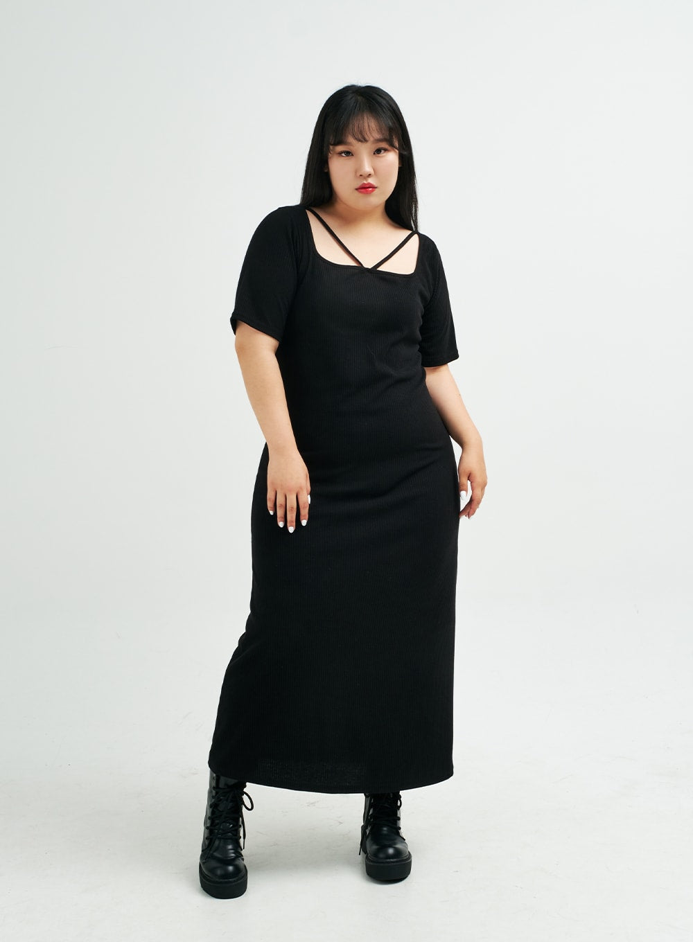 Plus Square Neck V Strap Maxi Dress IY24